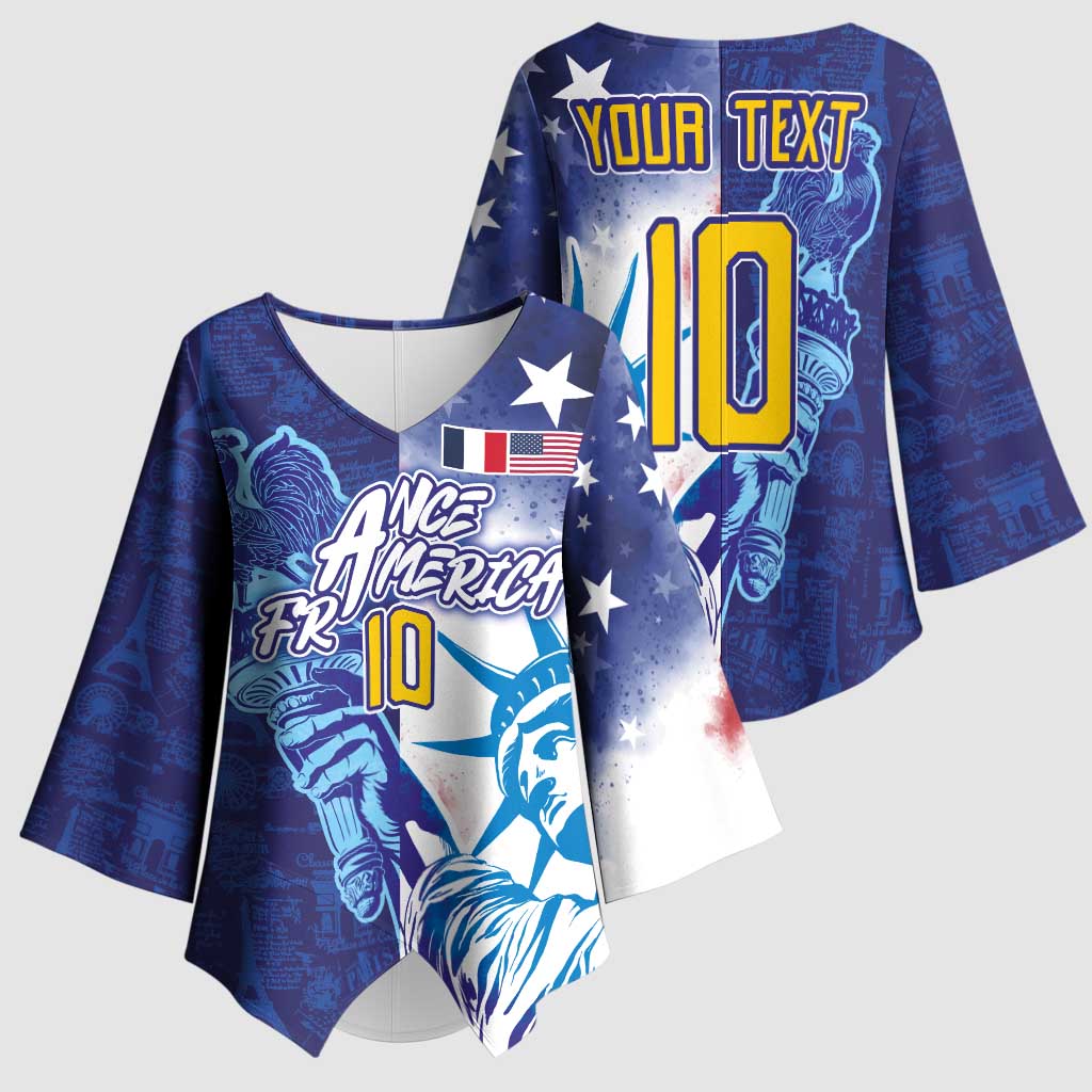 Custom France America Soccer Kimono Sleeve Blouse Dual Heritage Liberty Rooster