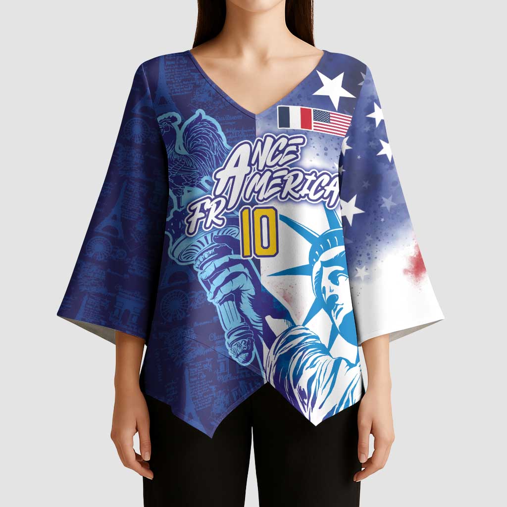 Custom France America Soccer Kimono Sleeve Blouse Dual Heritage Liberty Rooster