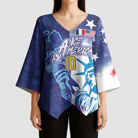 Custom France America Soccer Kimono Sleeve Blouse Dual Heritage Liberty Rooster