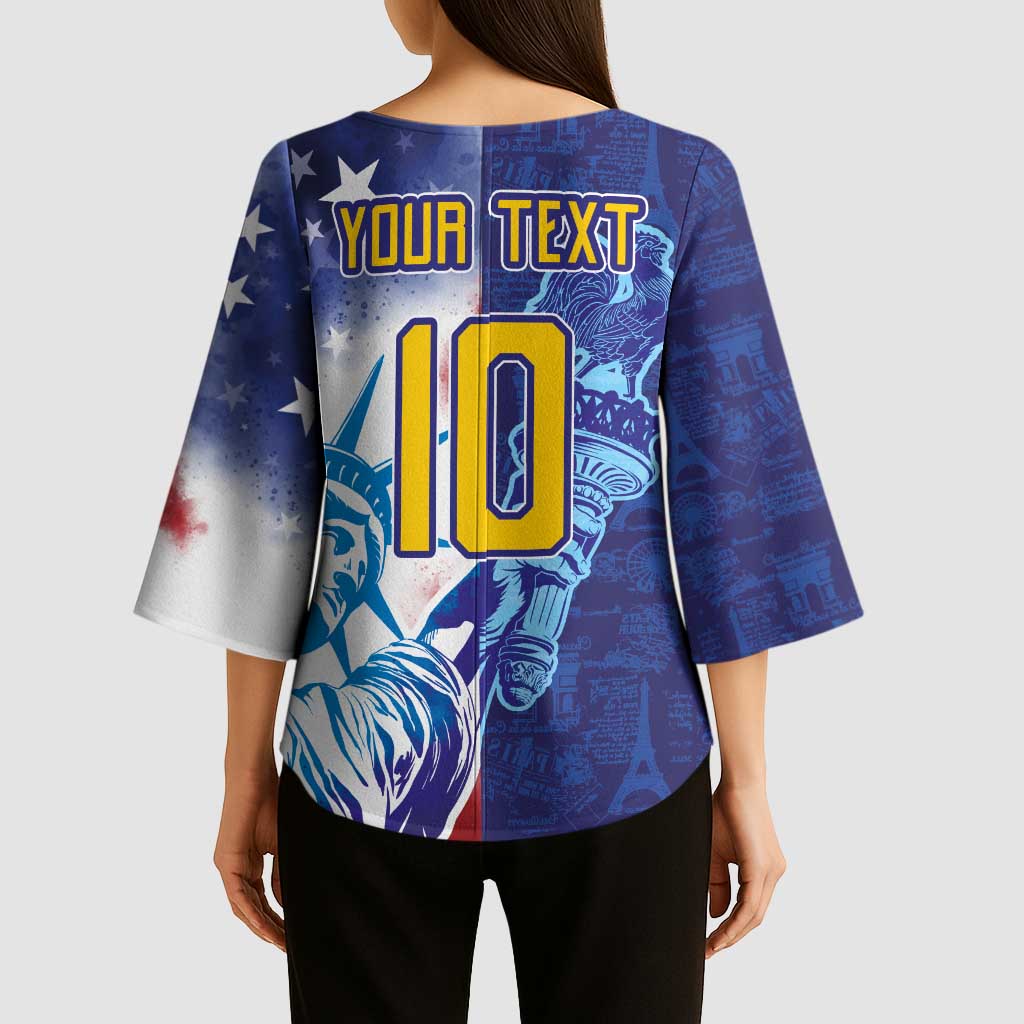 Custom France America Soccer Kimono Sleeve Blouse Dual Heritage Liberty Rooster