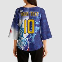 Custom France America Soccer Kimono Sleeve Blouse Dual Heritage Liberty Rooster