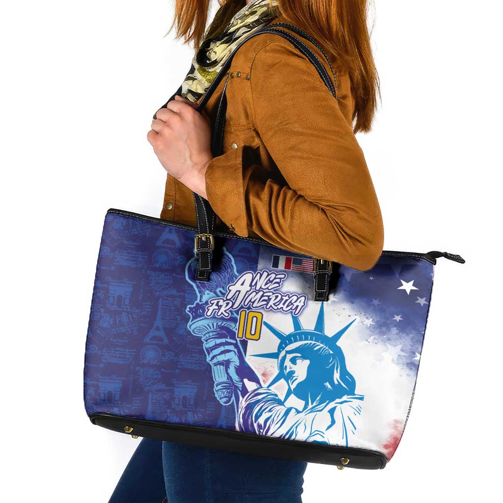 Custom France America Soccer Leather Tote Bag Dual Heritage Liberty Rooster