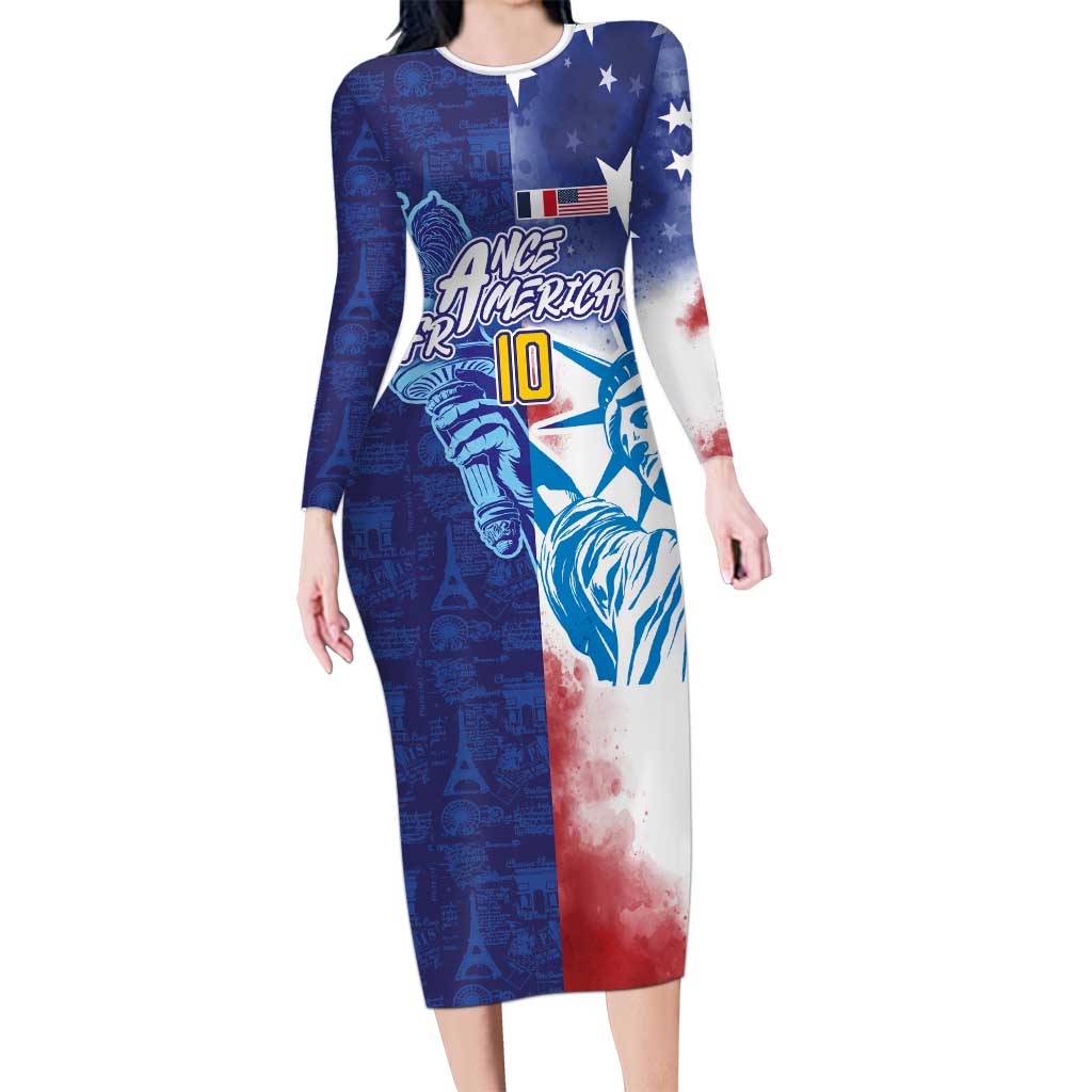 Custom France America Soccer Long Sleeve Bodycon Dress Dual Heritage Liberty Rooster