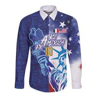Custom France America Soccer Long Sleeve Button Shirt Dual Heritage Liberty Rooster