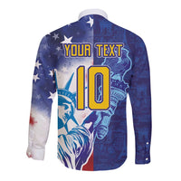 Custom France America Soccer Long Sleeve Button Shirt Dual Heritage Liberty Rooster