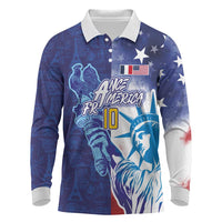 Custom France America Soccer Long Sleeve Polo Shirt Dual Heritage Liberty Rooster