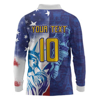 Custom France America Soccer Long Sleeve Polo Shirt Dual Heritage Liberty Rooster
