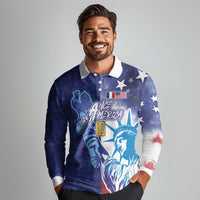 Custom France America Soccer Long Sleeve Polo Shirt Dual Heritage Liberty Rooster