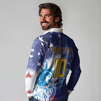 Custom France America Soccer Long Sleeve Polo Shirt Dual Heritage Liberty Rooster