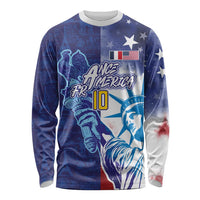 Custom France America Soccer Long Sleeve Shirt Dual Heritage Liberty Rooster