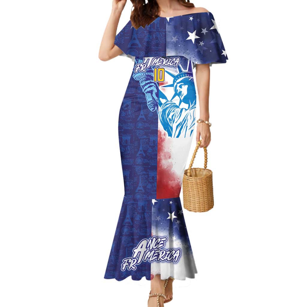 Custom France America Soccer Mermaid Dress Dual Heritage Liberty Rooster