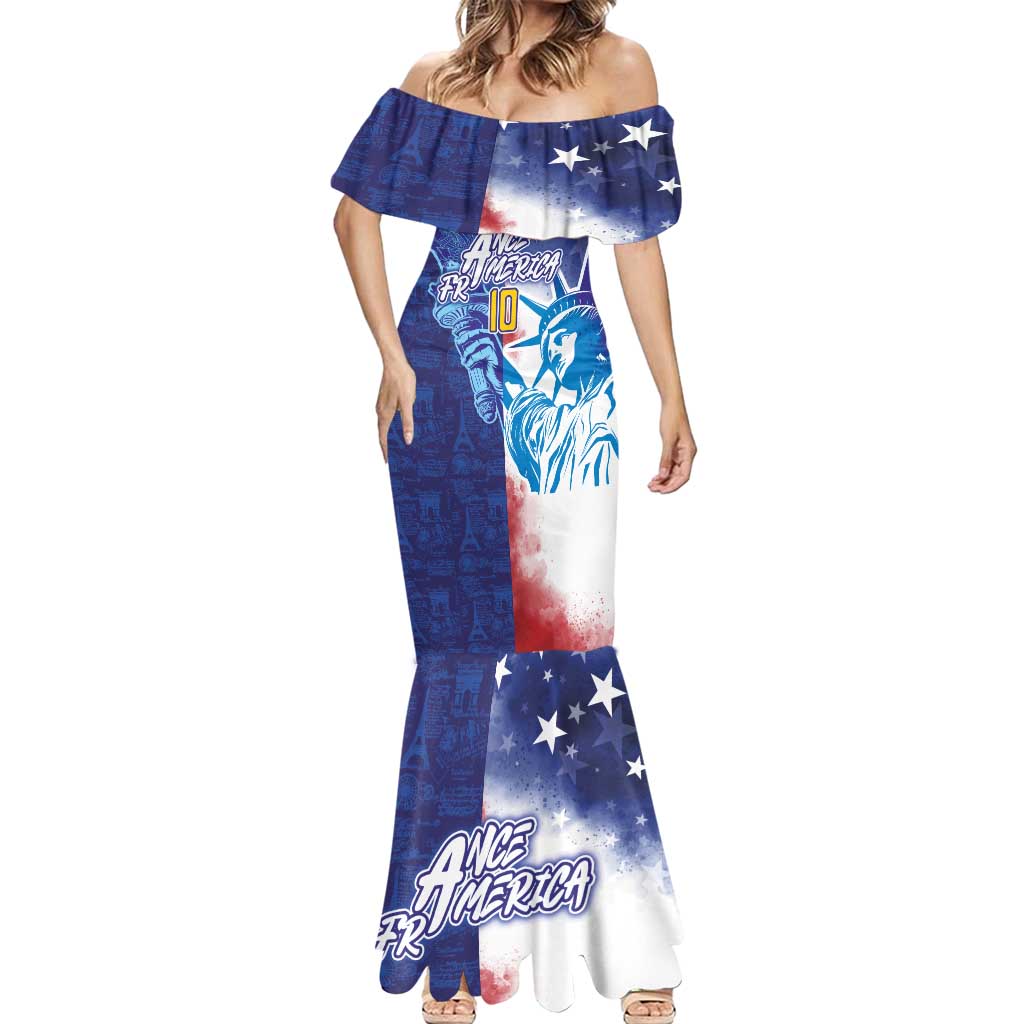Custom France America Soccer Mermaid Dress Dual Heritage Liberty Rooster