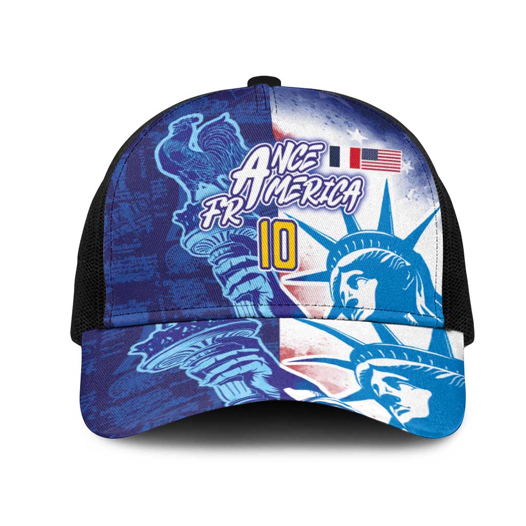 Custom Number France and America Football Mesh Trucker Cap Dual Heritage Liberty Rooster