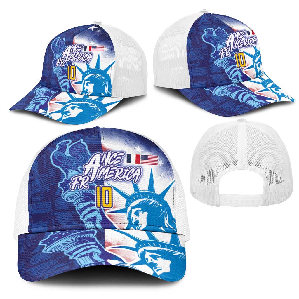 Custom Number France and America Football Mesh Trucker Cap Dual Heritage Liberty Rooster