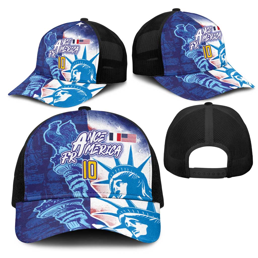 Custom Number France and America Football Mesh Trucker Cap Dual Heritage Liberty Rooster