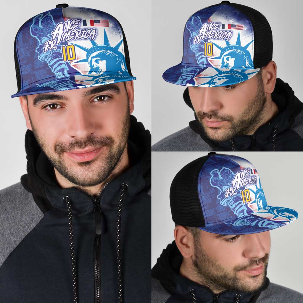 Custom Number France and America Football Mesh Trucker Cap Dual Heritage Liberty Rooster