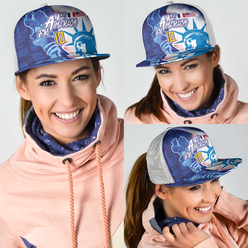 Custom Number France and America Football Mesh Trucker Cap Dual Heritage Liberty Rooster