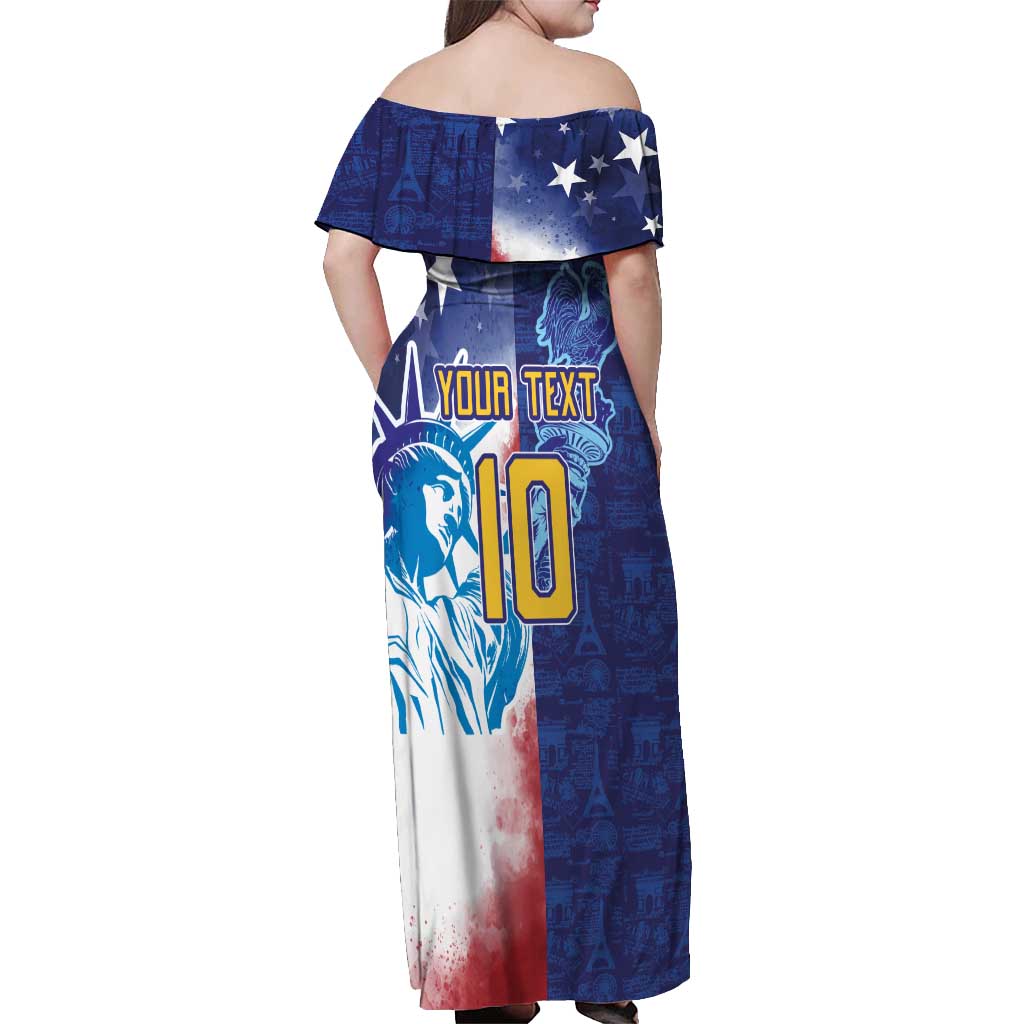 Custom France America Soccer Off Shoulder Maxi Dress Dual Heritage Liberty Rooster
