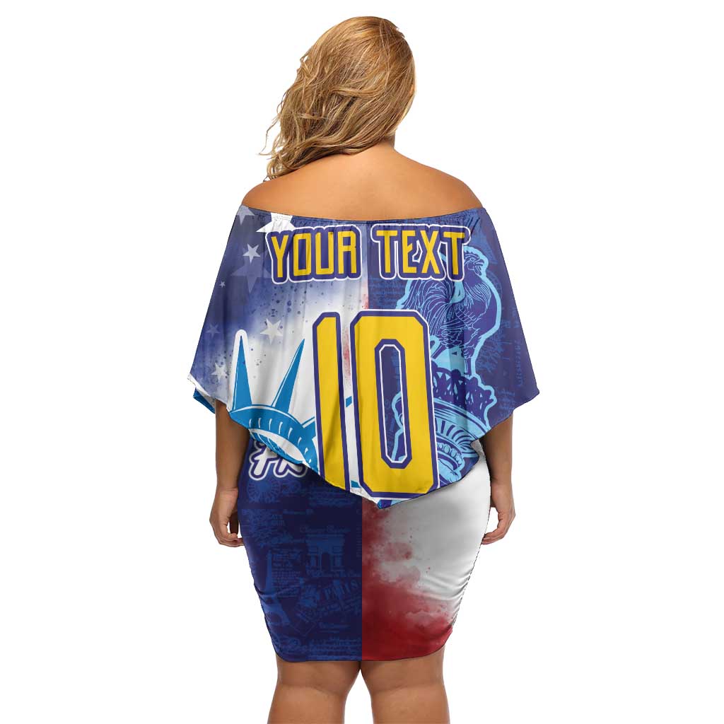 Custom France America Soccer Off Shoulder Short Dress Dual Heritage Liberty Rooster
