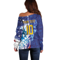 Custom France America Soccer Off Shoulder Sweater Dual Heritage Liberty Rooster