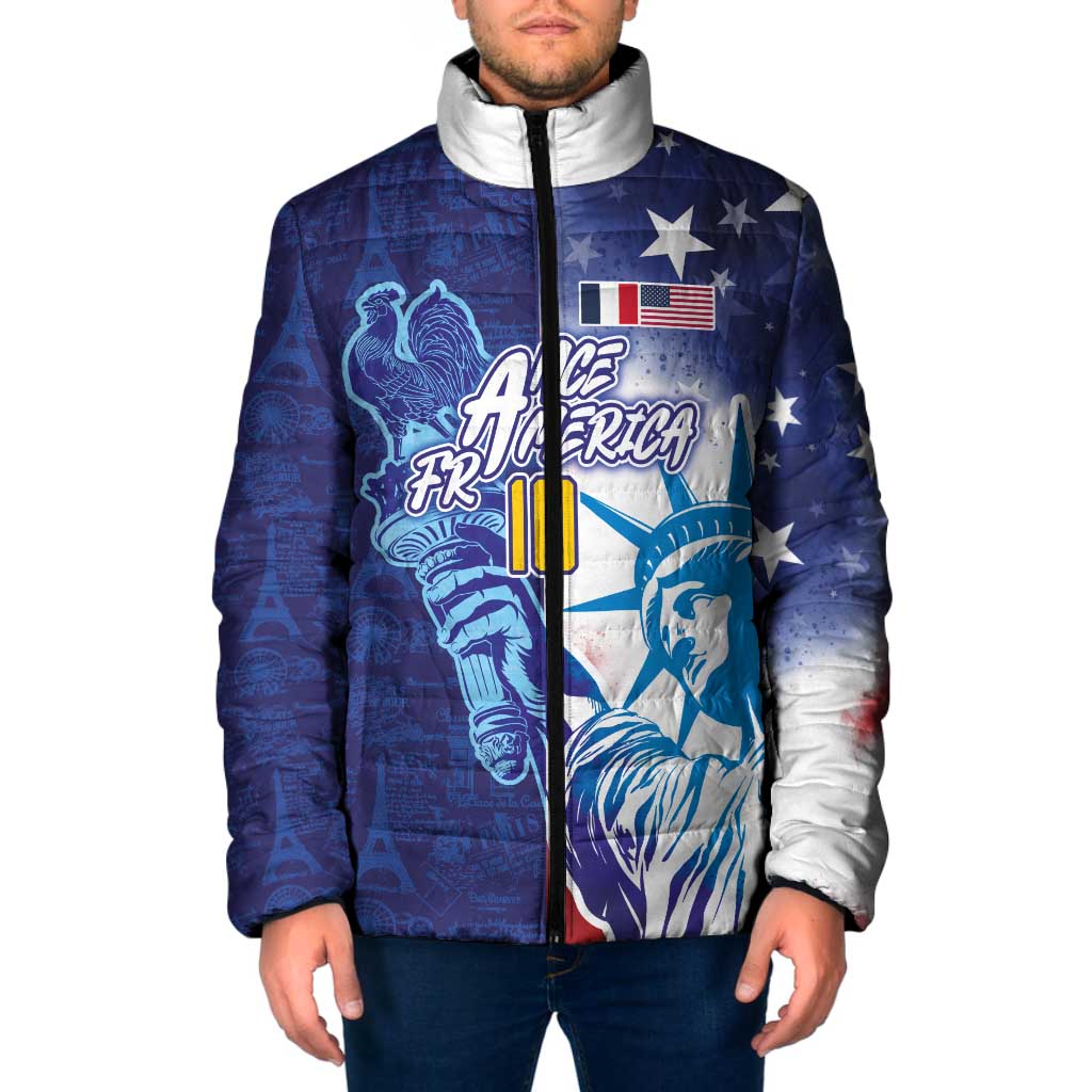 Custom France America Soccer Padded Jacket Dual Heritage Liberty Rooster