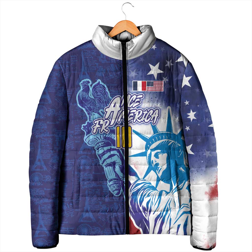 Custom France America Soccer Padded Jacket Dual Heritage Liberty Rooster