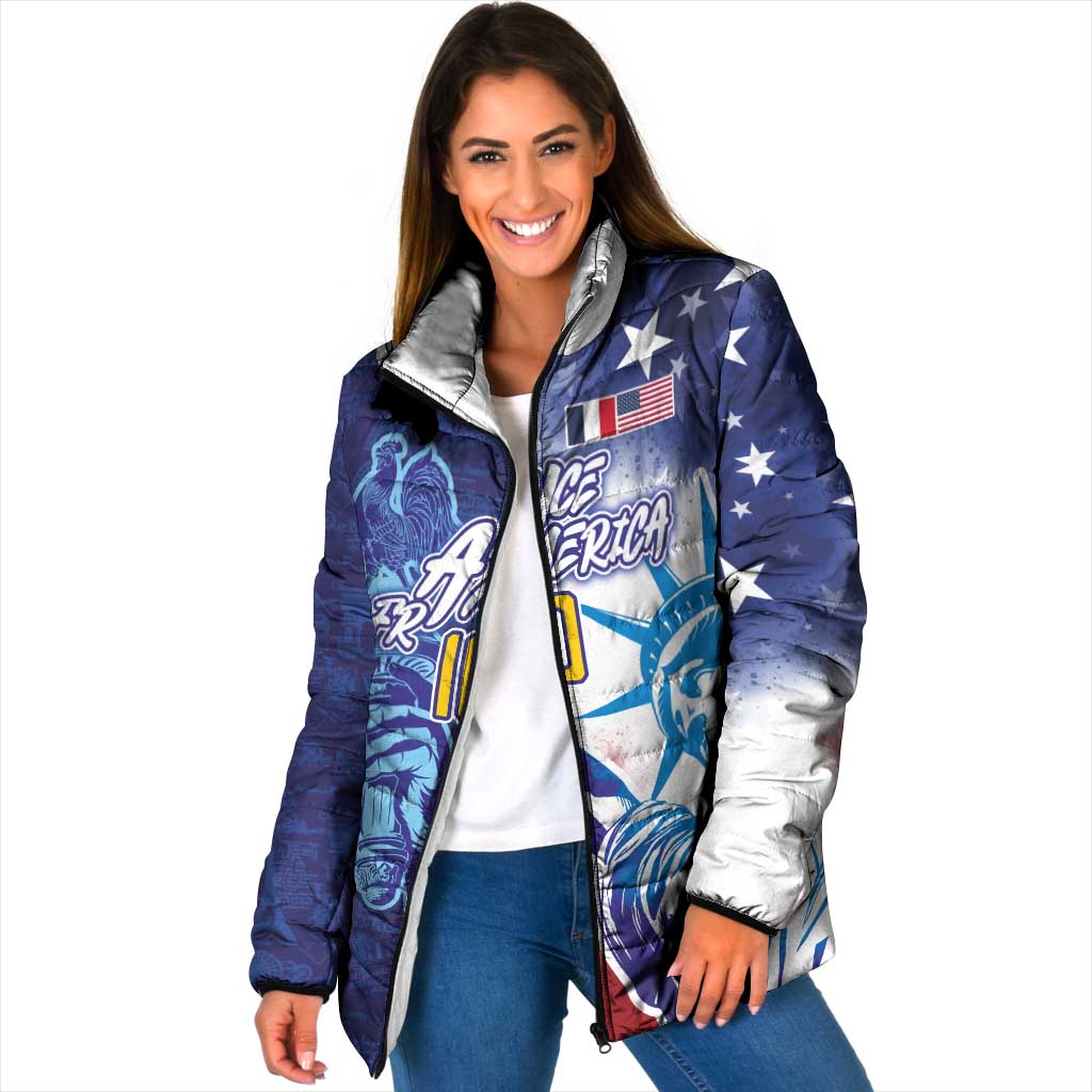 Custom France America Soccer Padded Jacket Dual Heritage Liberty Rooster