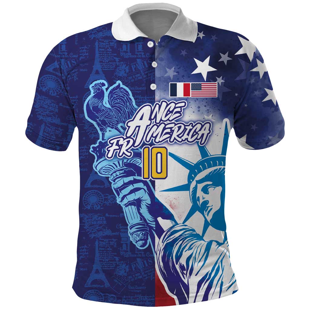 Custom France America Soccer Polo Shirt Dual Heritage Liberty Rooster