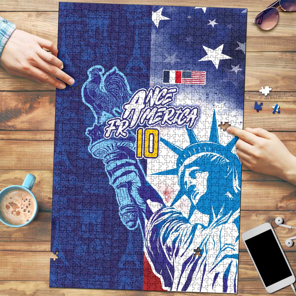 Custom France America Soccer Puzzle Dual Heritage Liberty Rooster