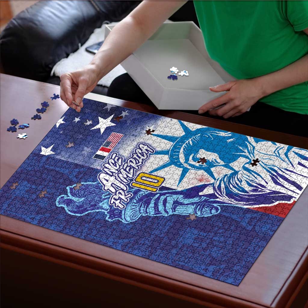 Custom France America Soccer Puzzle Dual Heritage Liberty Rooster