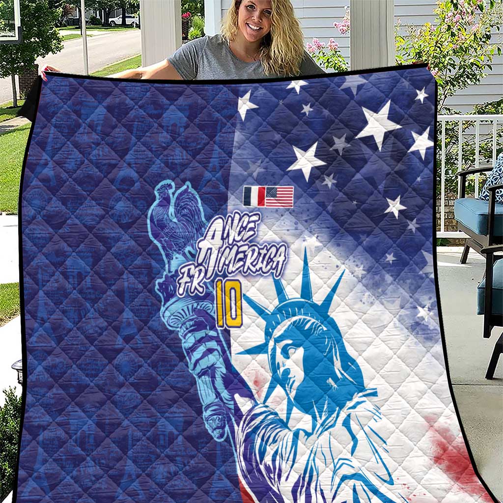 Custom France America Soccer Quilt Dual Heritage Liberty Rooster