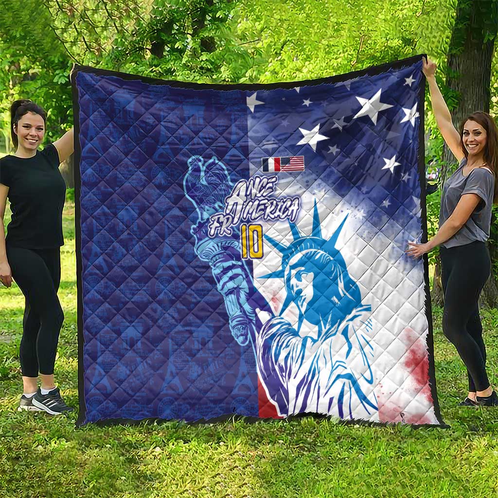 Custom France America Soccer Quilt Dual Heritage Liberty Rooster
