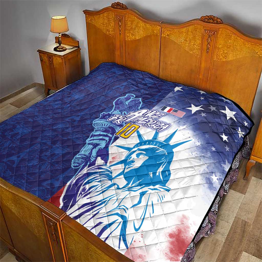 Custom France America Soccer Quilt Dual Heritage Liberty Rooster