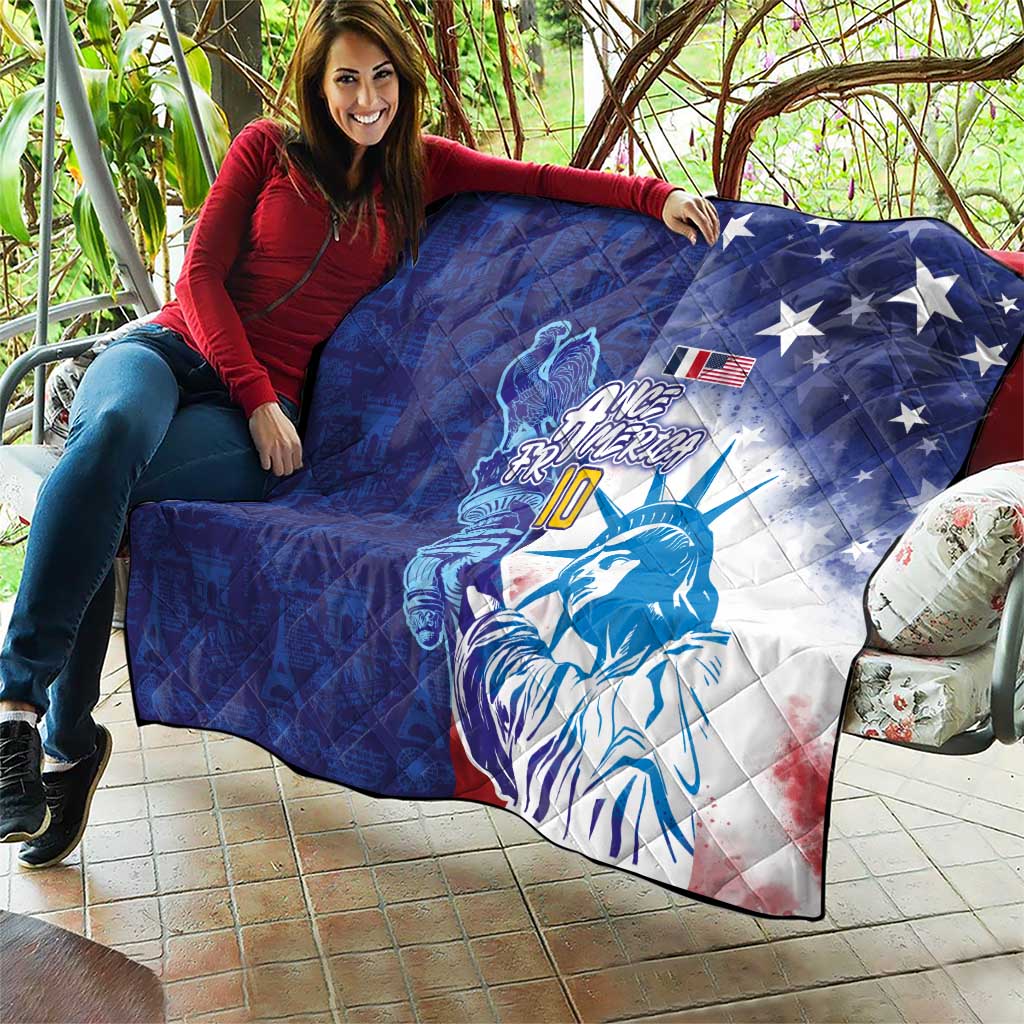 Custom France America Soccer Quilt Dual Heritage Liberty Rooster