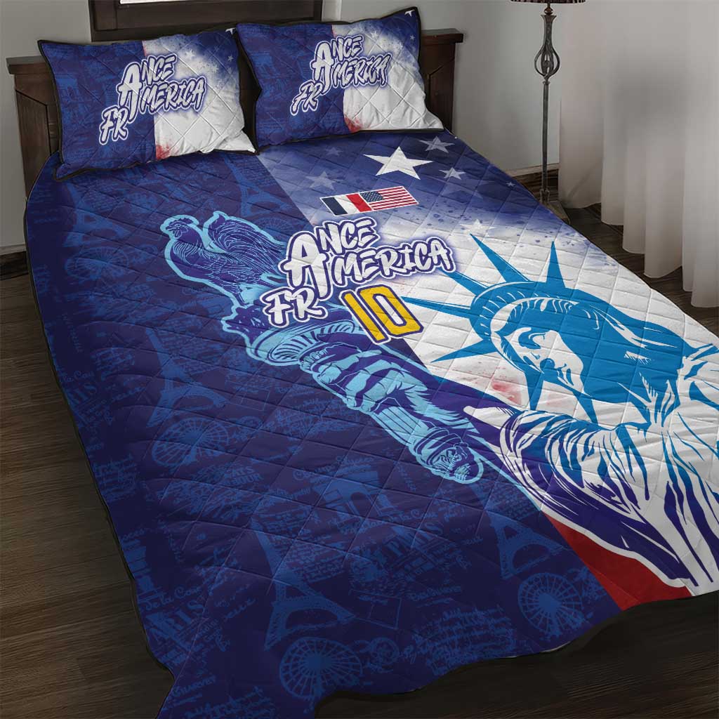 Custom France America Soccer Quilt Bed Set Dual Heritage Liberty Rooster