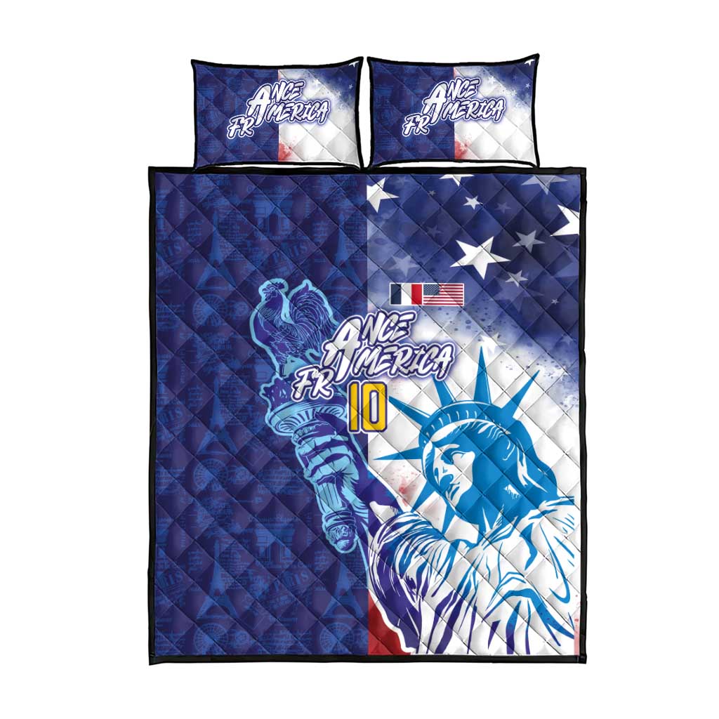 Custom France America Soccer Quilt Bed Set Dual Heritage Liberty Rooster