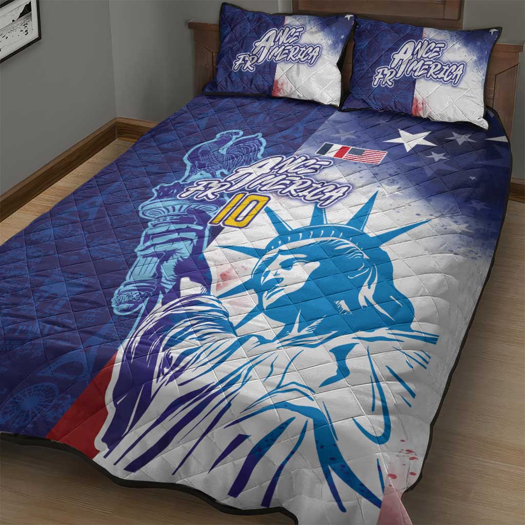 Custom France America Soccer Quilt Bed Set Dual Heritage Liberty Rooster