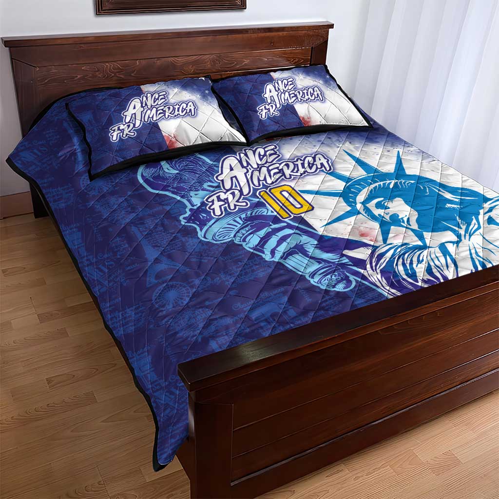 Custom France America Soccer Quilt Bed Set Dual Heritage Liberty Rooster