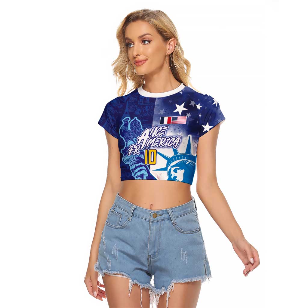 Custom France America Soccer Raglan Cropped T Shirt Dual Heritage Liberty Rooster