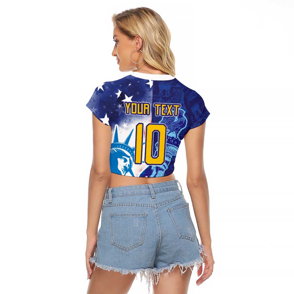 Custom France America Soccer Raglan Cropped T Shirt Dual Heritage Liberty Rooster