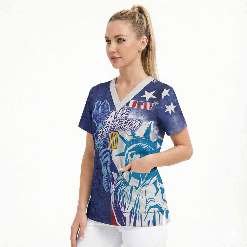 Custom France America Soccer Scrub Top Dual Heritage Liberty Rooster