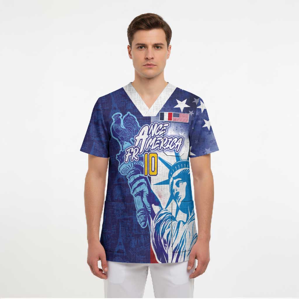Custom France America Soccer Scrub Top Dual Heritage Liberty Rooster