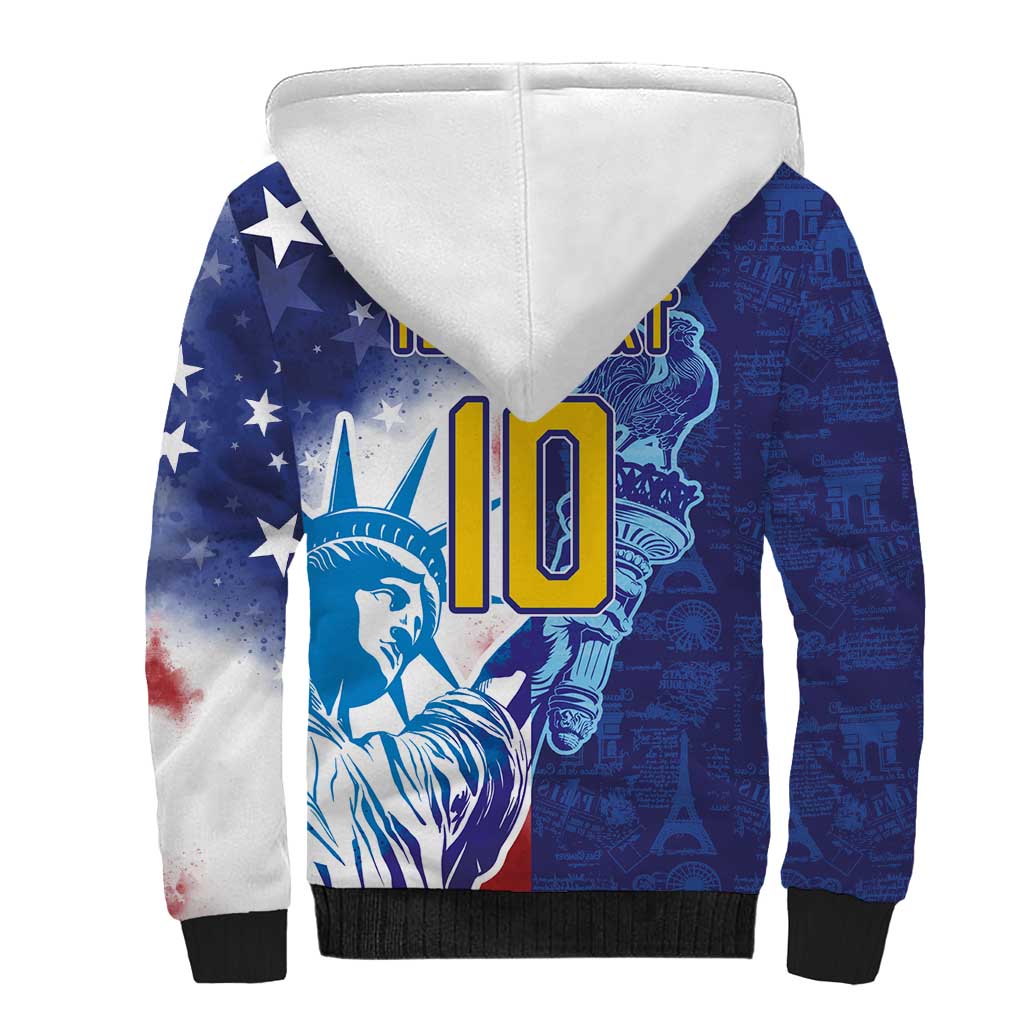 Custom France America Soccer Sherpa Hoodie Dual Heritage Liberty Rooster