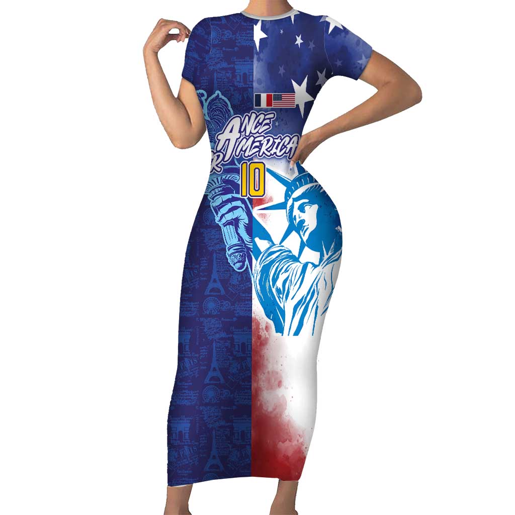 Custom France America Soccer Short Sleeve Bodycon Dress Dual Heritage Liberty Rooster