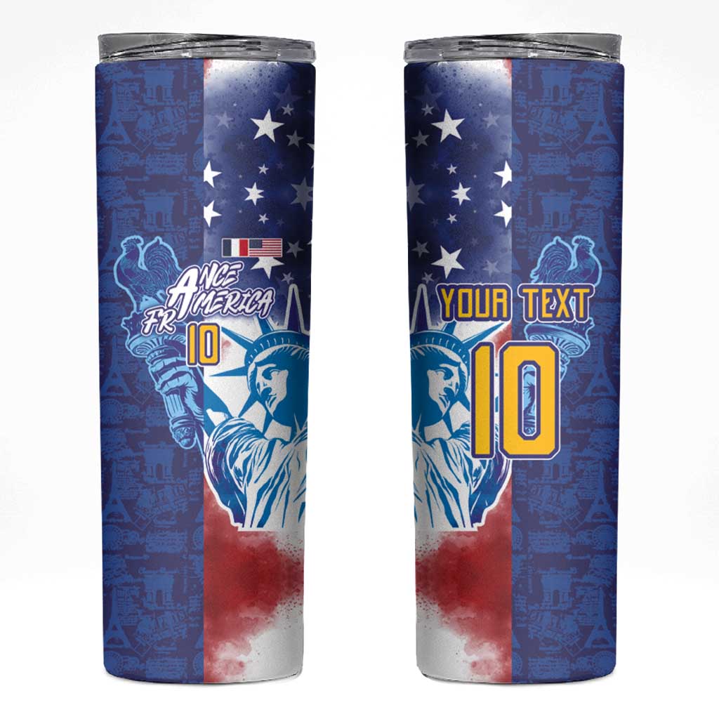 Custom France America Soccer Skinny Tumbler Dual Heritage Liberty Rooster