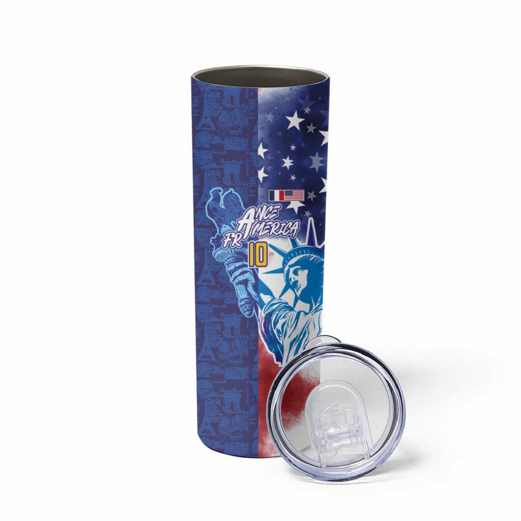 Custom France America Soccer Skinny Tumbler Dual Heritage Liberty Rooster