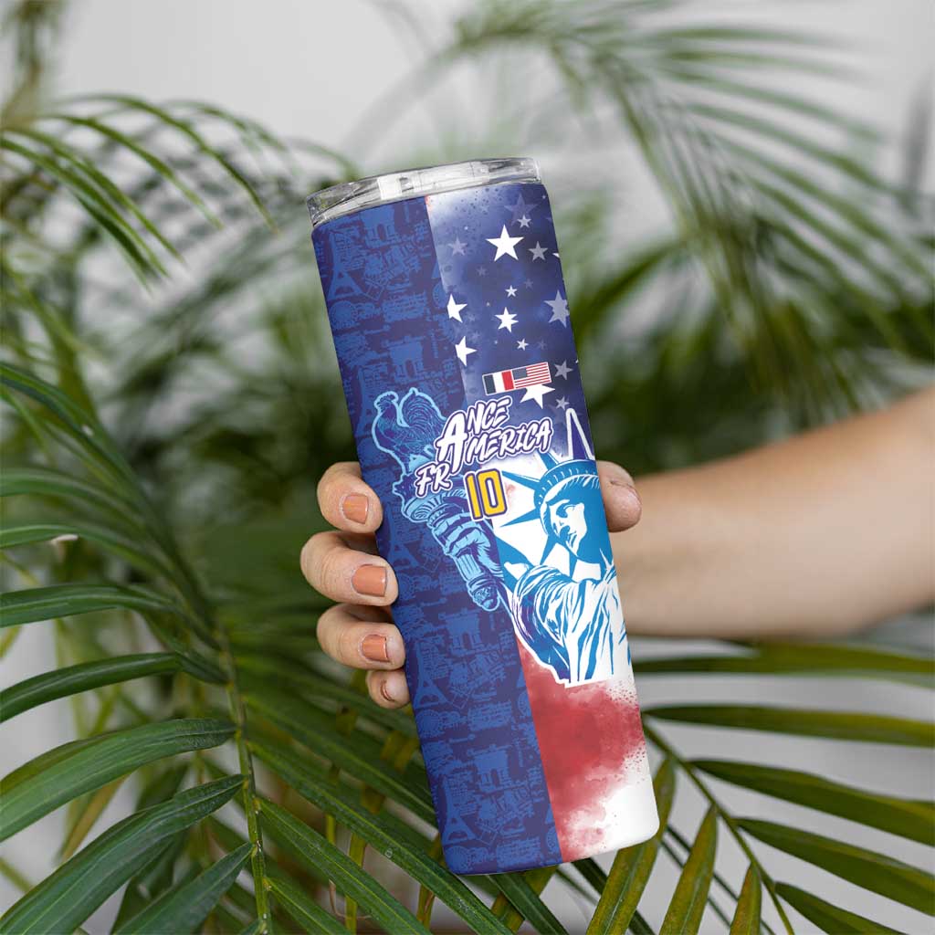 Custom France America Soccer Skinny Tumbler Dual Heritage Liberty Rooster
