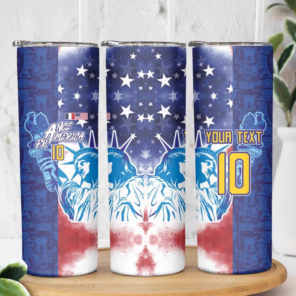 Custom France America Soccer Skinny Tumbler Dual Heritage Liberty Rooster