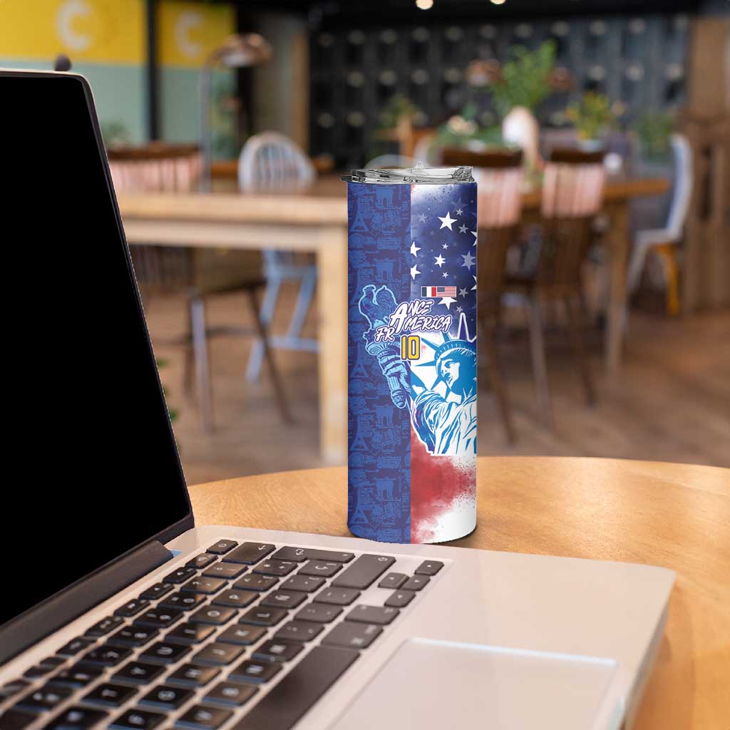 Custom France America Soccer Skinny Tumbler Dual Heritage Liberty Rooster