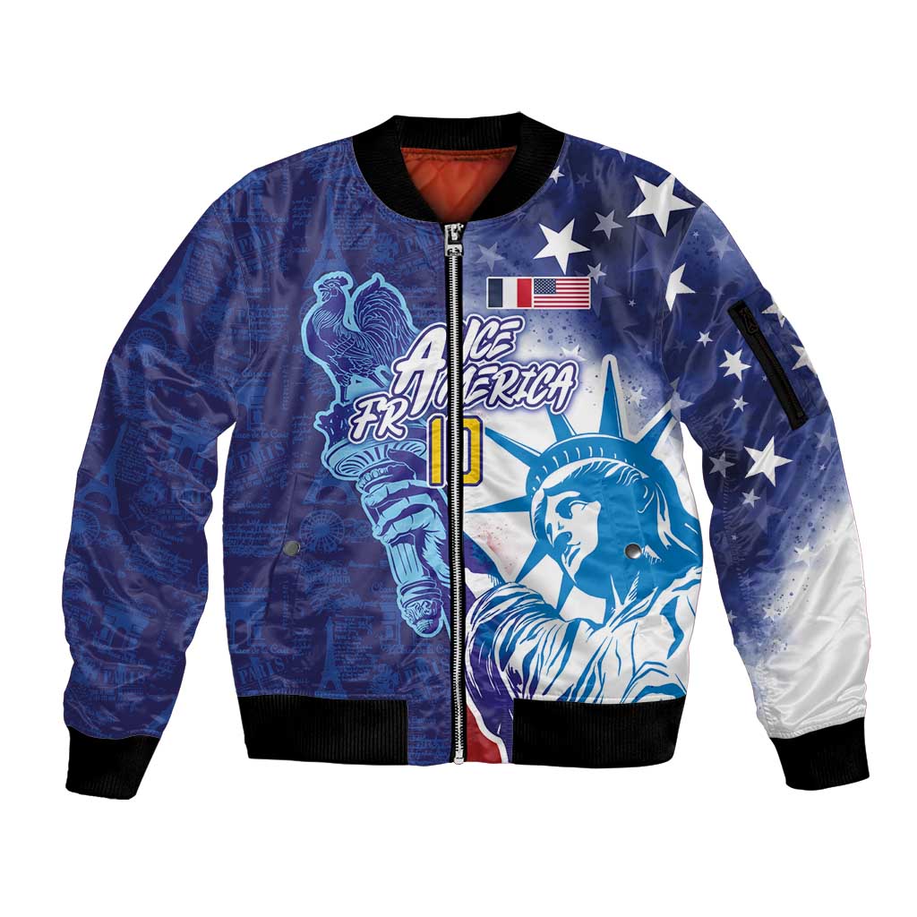 Custom France America Soccer Sleeve Zip Bomber Jacket Dual Heritage Liberty Rooster